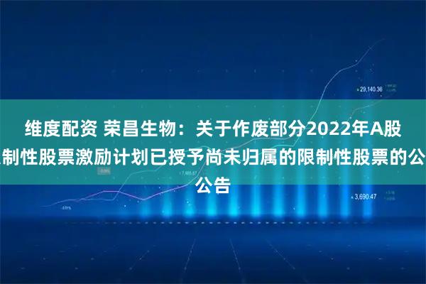 维度配资 荣昌生物：关于作废部分2022年A股限制性股票激励计划已授予尚未归属的限制性股票的公告